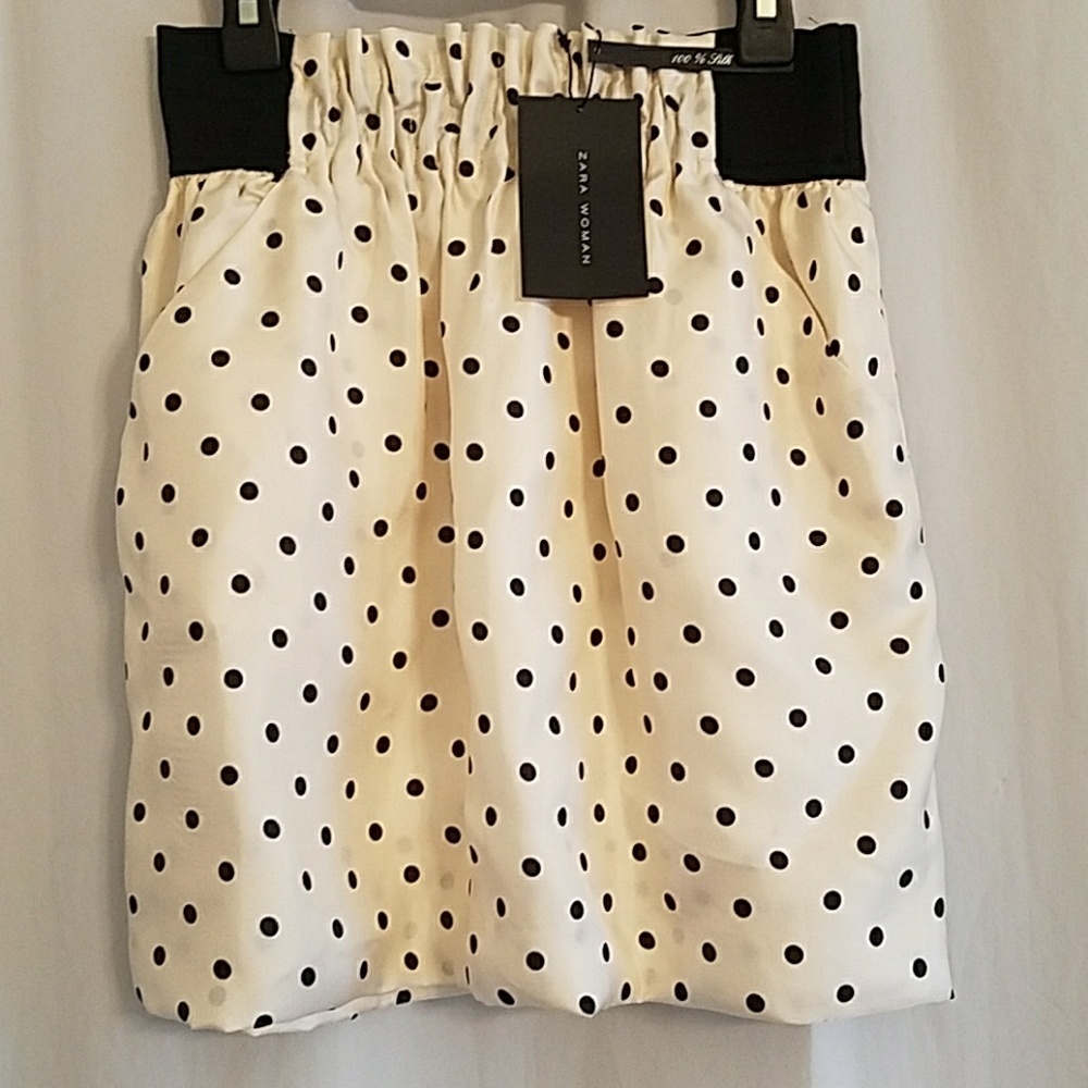 Silk Zara Cream polka dot mini skirt